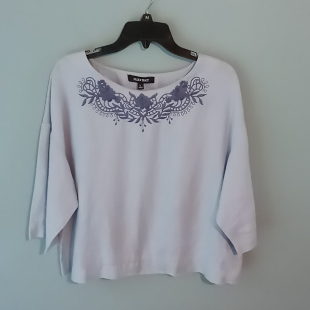 ELLEN TRACY Embroidered Linen Top